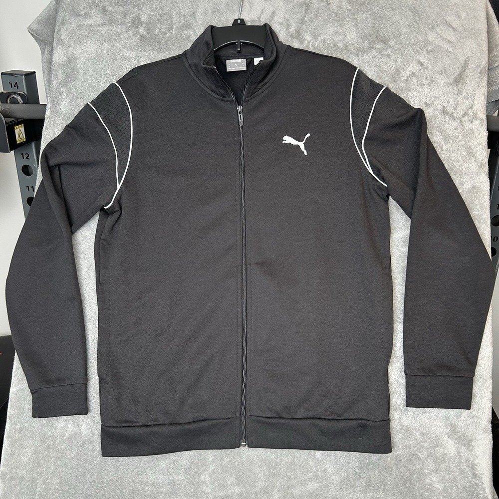 PUMA Men's Track Jacket Black/White Size Medium (M) Zip-Up Pockets Long Sleeve